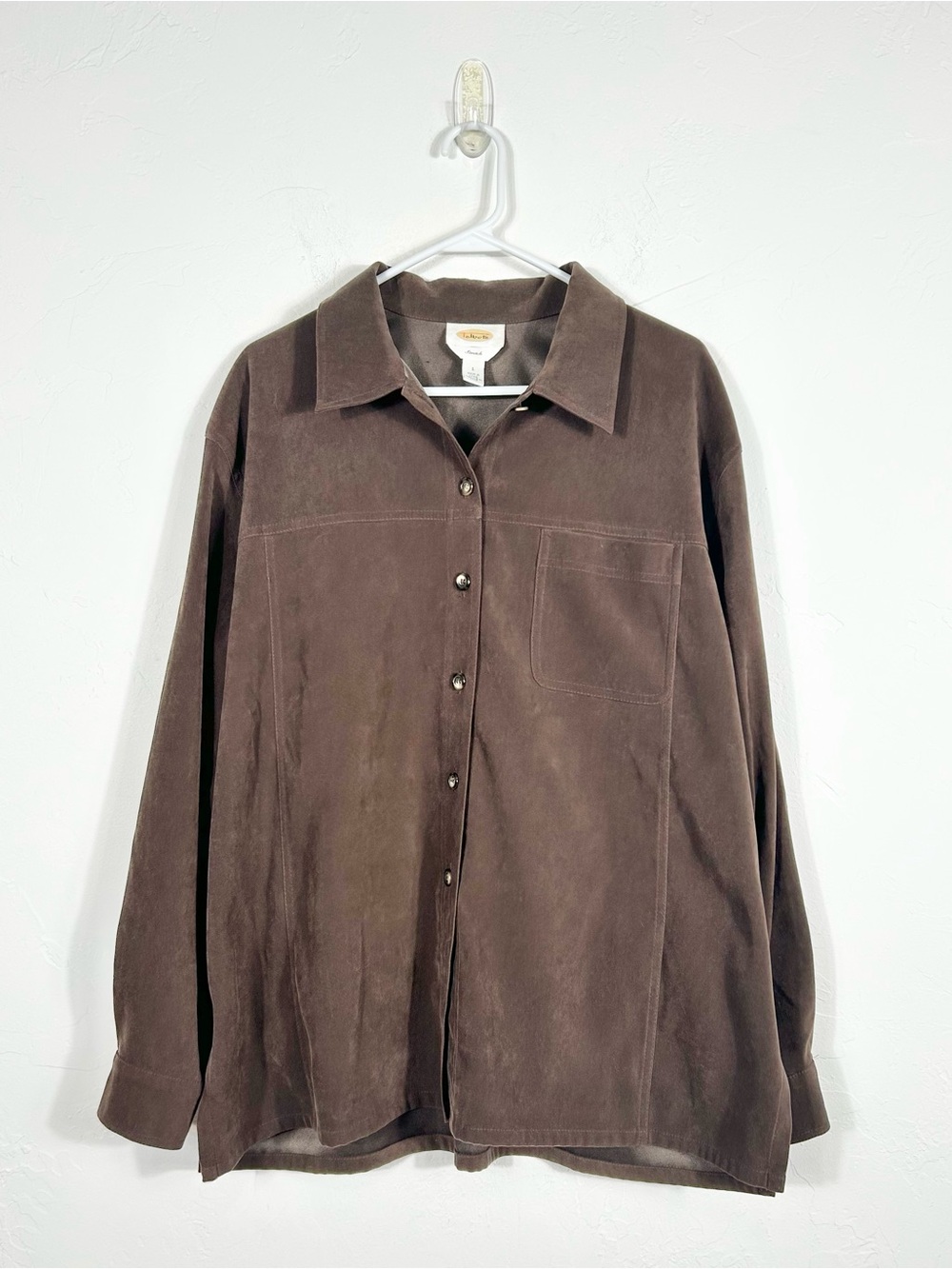 Vintage Talbots Stretch Faux Suede Button Up Shirt Jacket Women's Brown Shacket